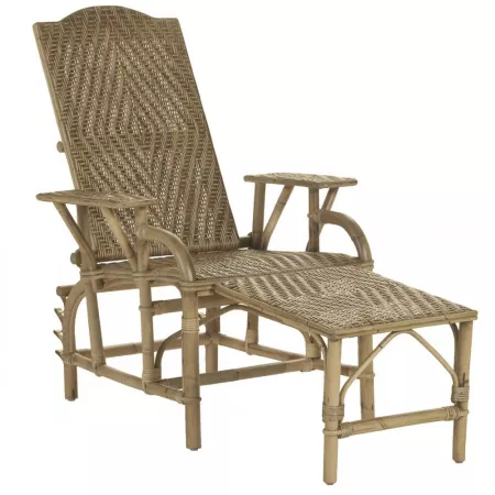 Chaise Longue en Rotin Patiné