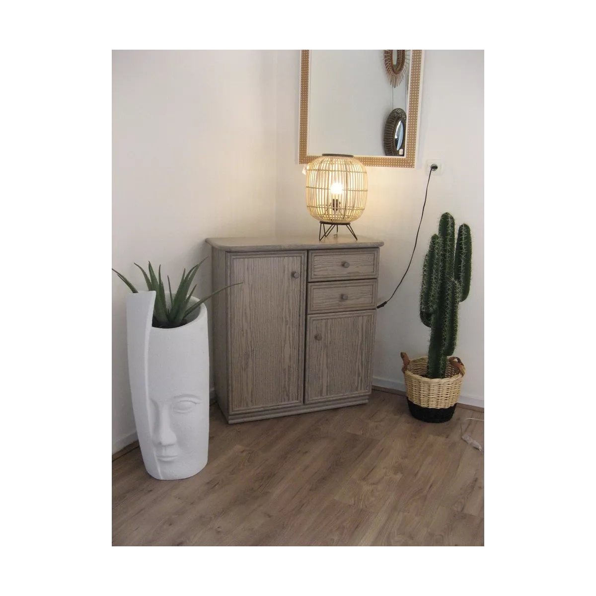 Meuble Delos 87x39 : 2 Portes et 2 Tiroirs Gris