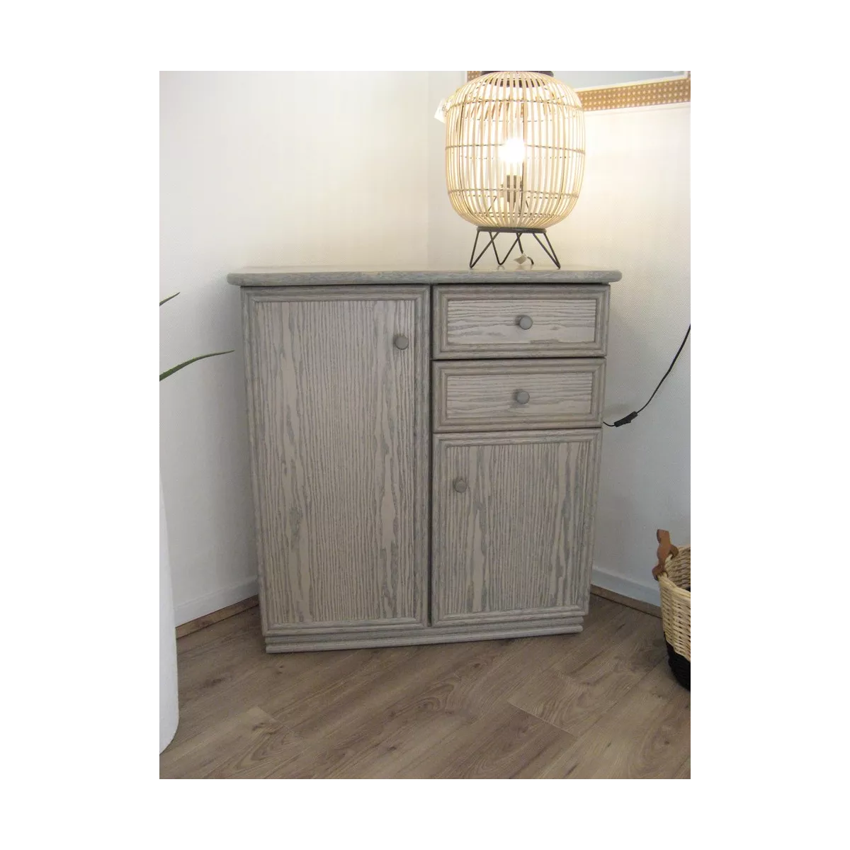 Meuble Delos 87x39 : 2 Portes et 2 Tiroirs Gris