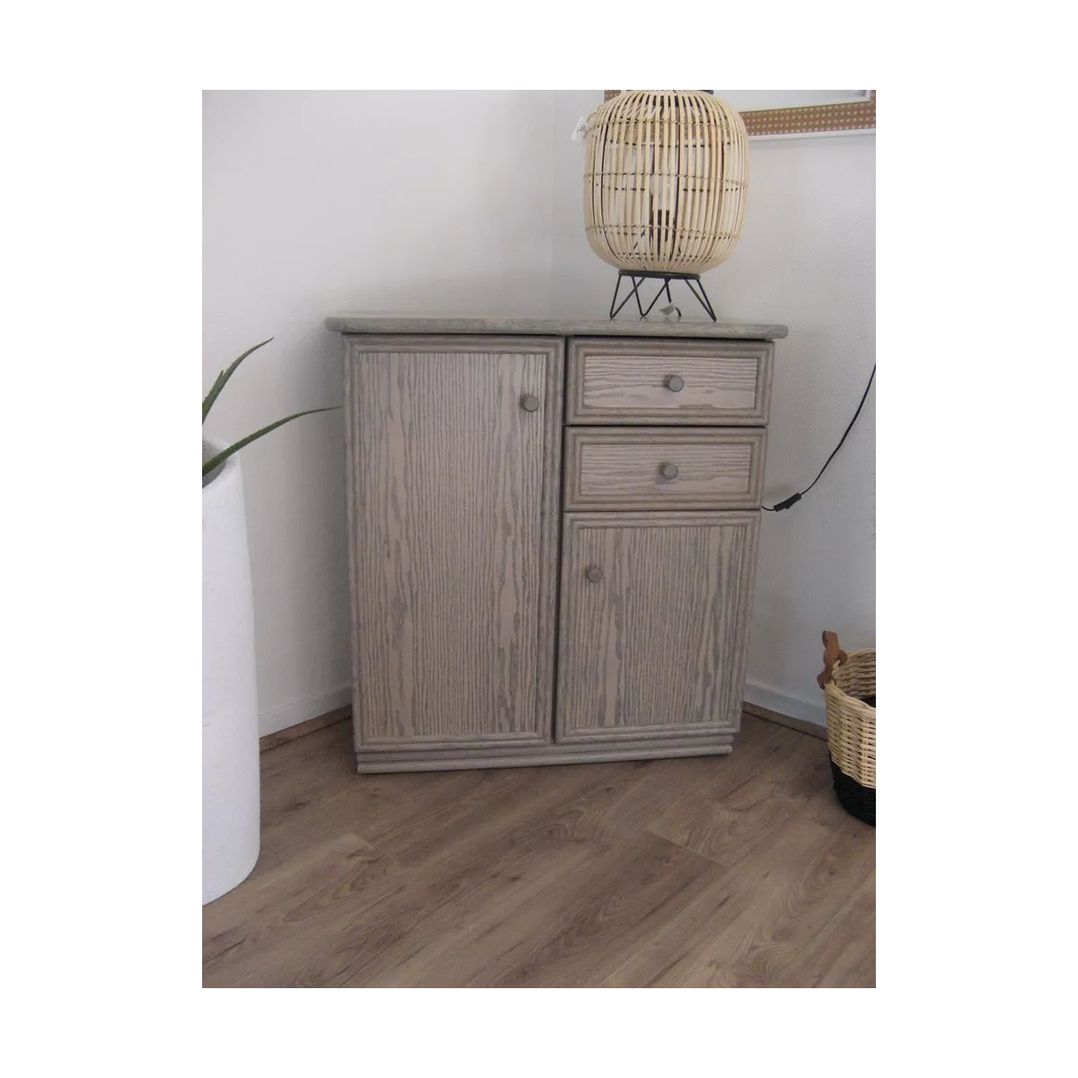 Meuble Delos 87x39 : 2 Portes et 2 Tiroirs Gris