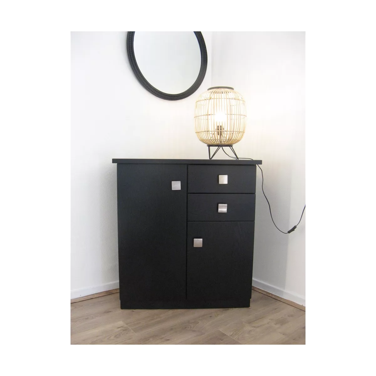 Meuble Naxos 84x37 : 2 Portes et 2 Tiroirs Noir