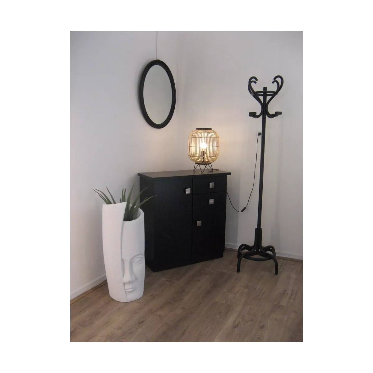 Miroir Rotin Noir 70x70