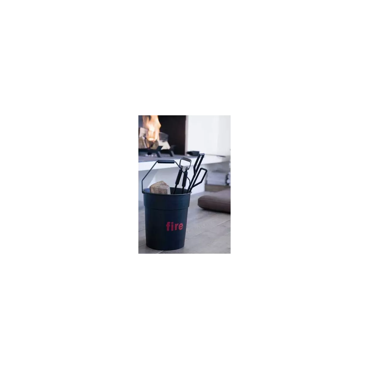 Seau avec accessoires de cheminée noir Fire