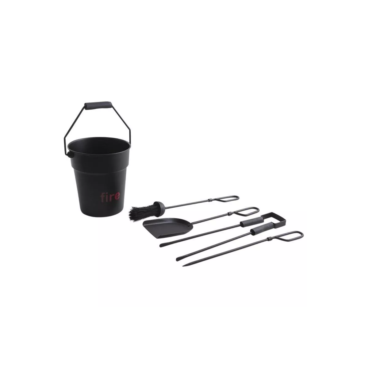 Seau avec accessoires de cheminée noir Fire