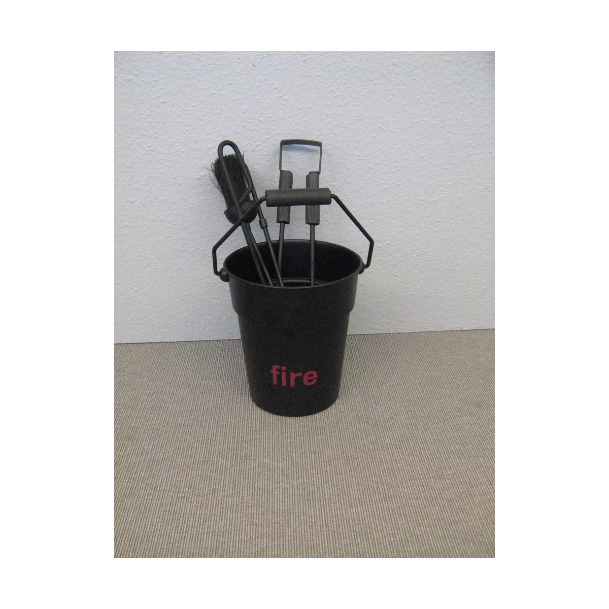 Seau avec accessoires de cheminée noir Fire