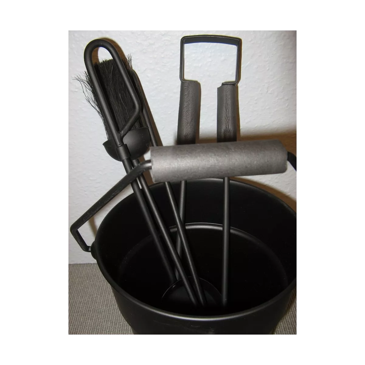 Seau avec accessoires de cheminée noir Fire