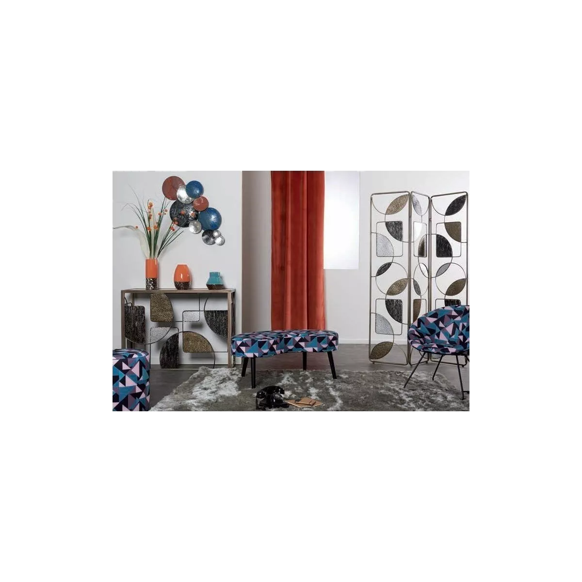 Déco Murale Disques Bleus Orange Gris 50x90