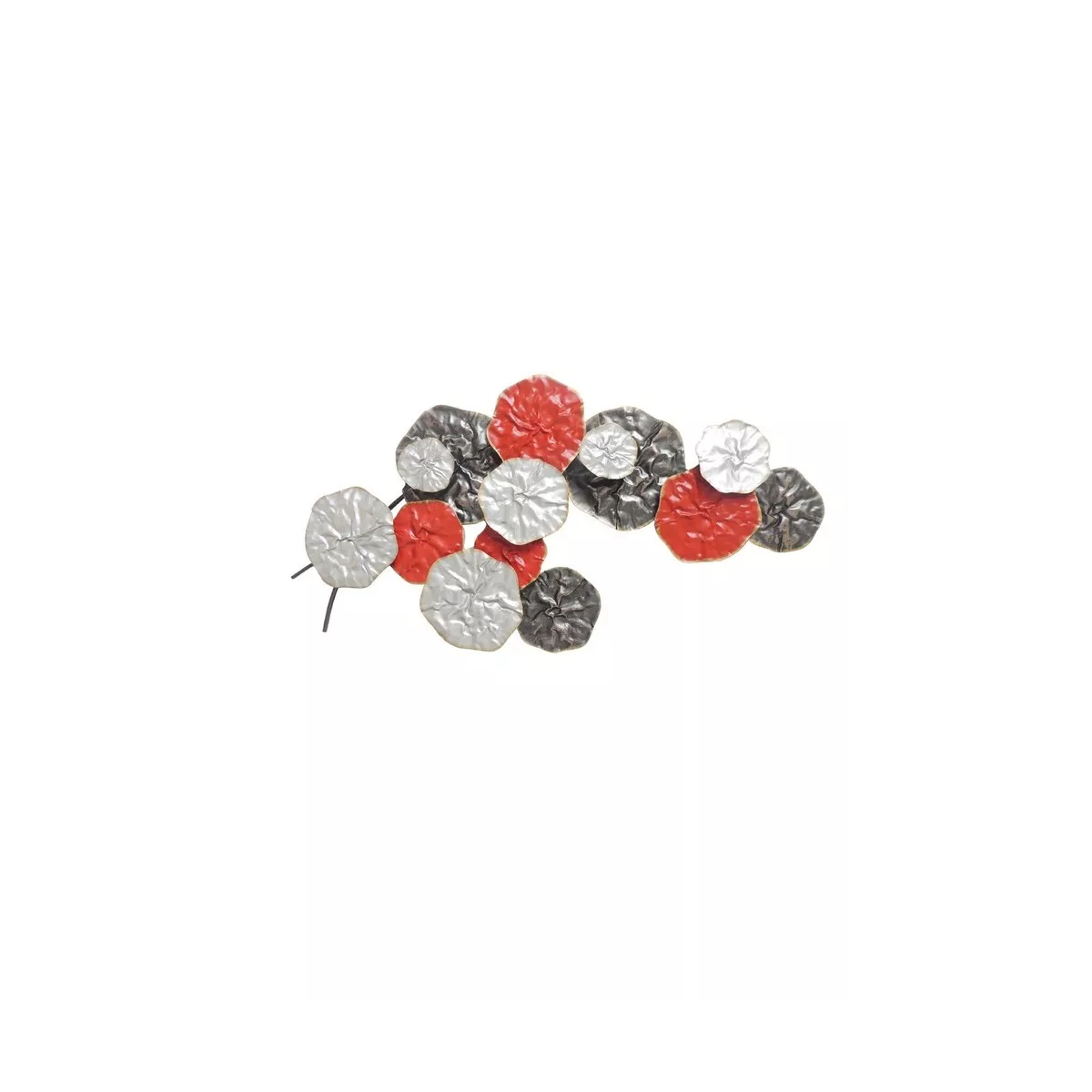 Déco Murale Métal Disques effet Corolles Rouge et Gris