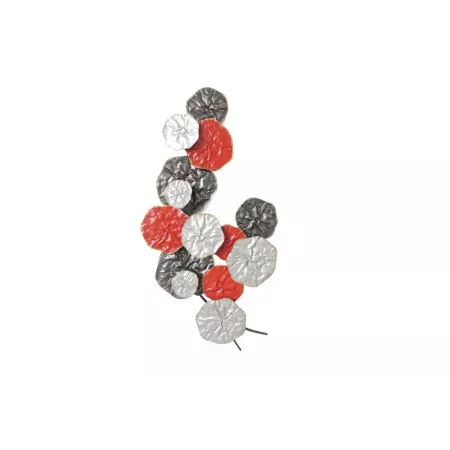 Déco Murale Métal Disques effet Corolles Rouge et Gris
