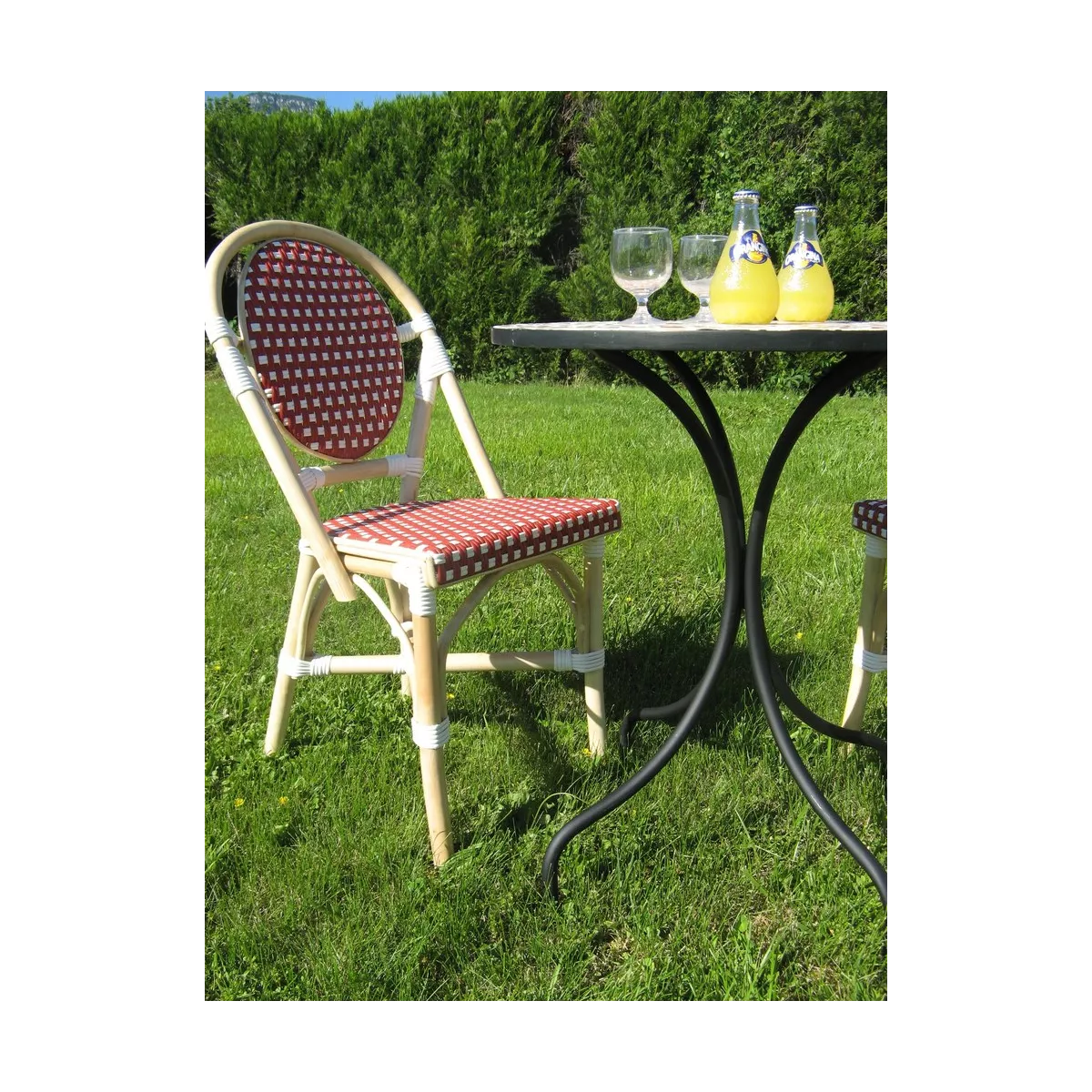 Chaise Bistrot Rotin Rouge et Blanc