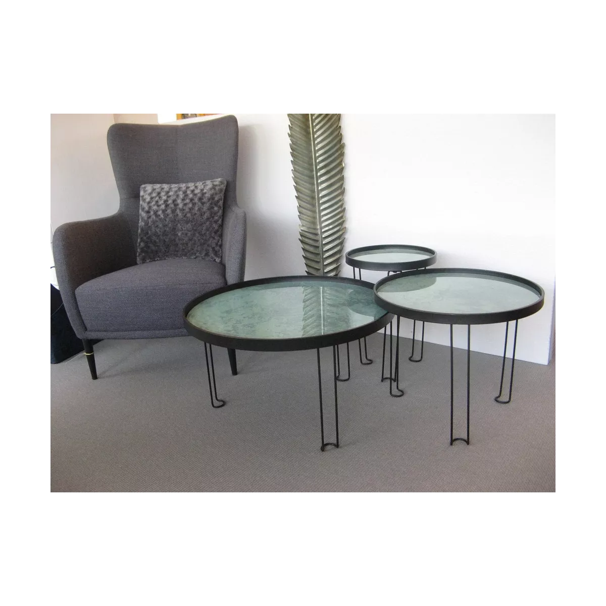Table Basse Metal et aspect marbre 47x47