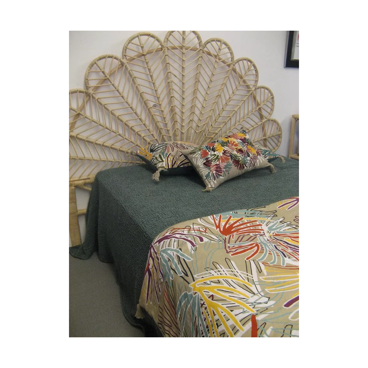 Tête de Lit Vintage Fleur en Rotin 140cm