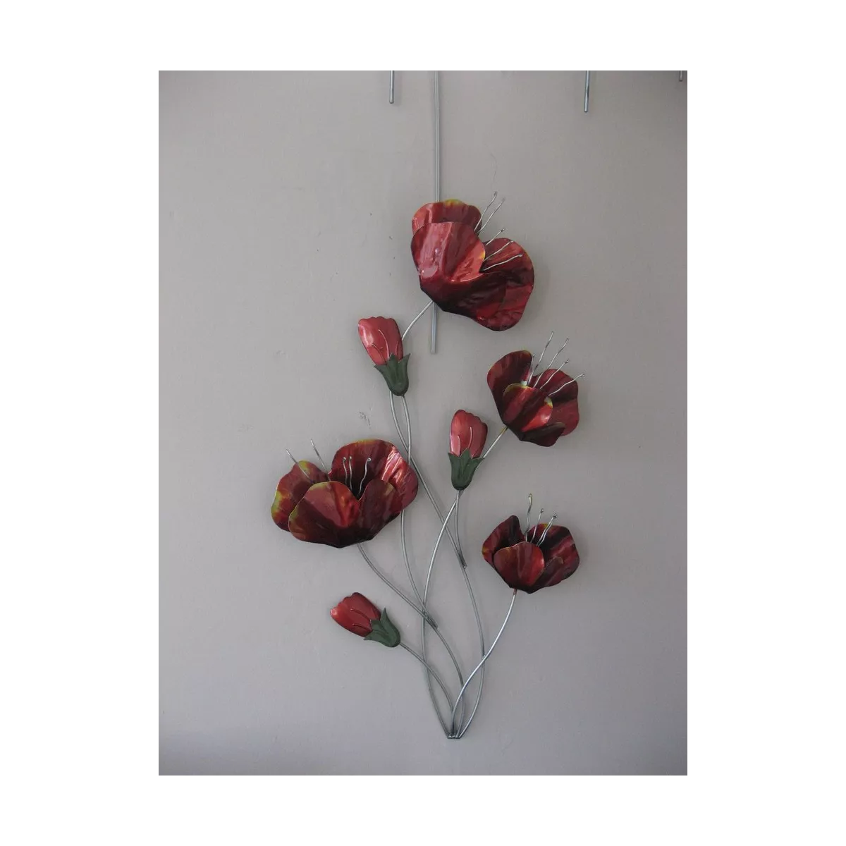 Déco Murale Métal Coqueliquots Rouges 39x69