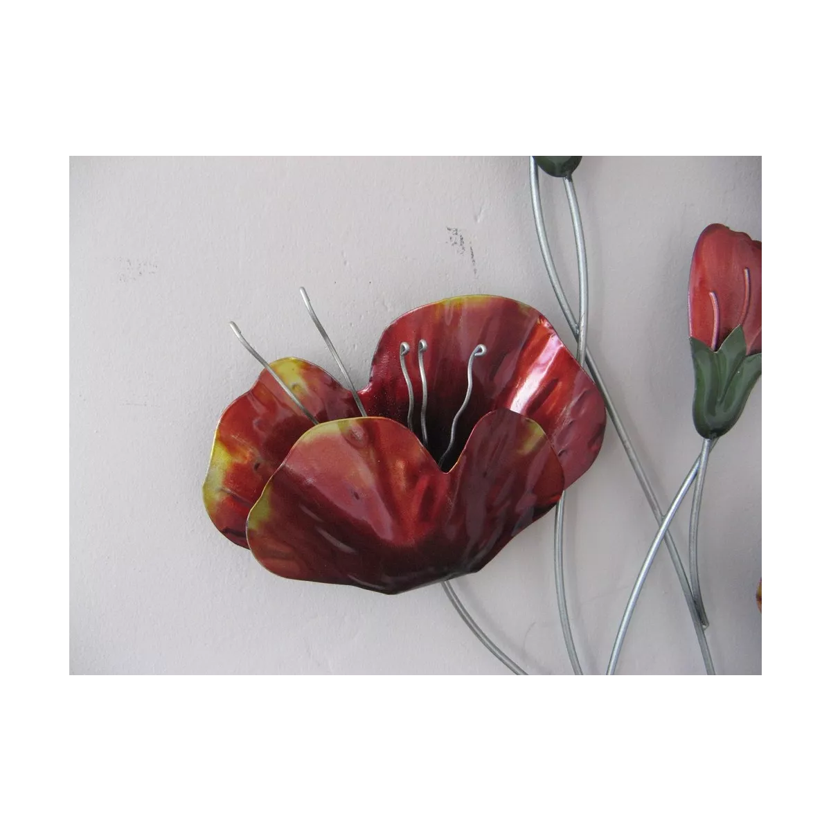 Déco Murale Métal Coqueliquots Rouges 39x69