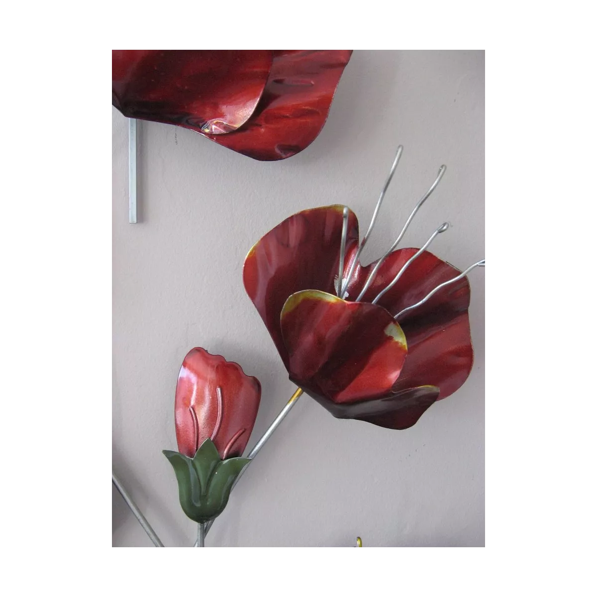 Déco Murale Métal Coqueliquots Rouges 39x69