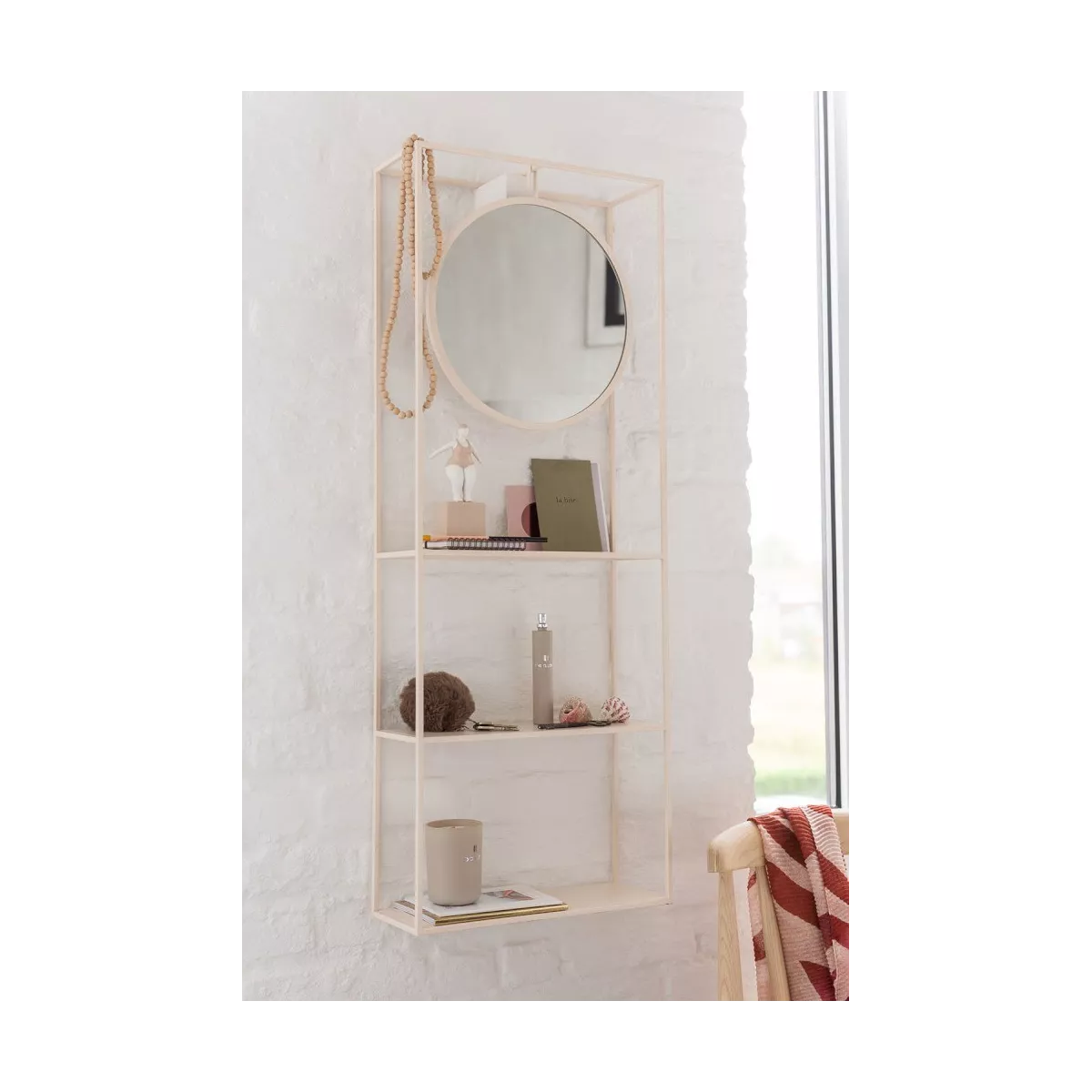 Etagère Murale Métal Beige avec miroir