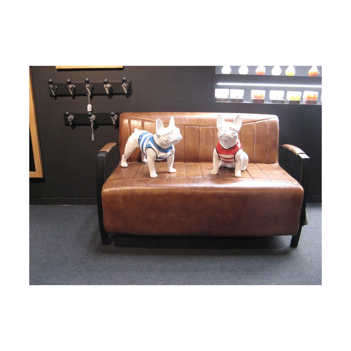 Sculpture Bulldog Mariniere Bleu H.40cm Outdoor