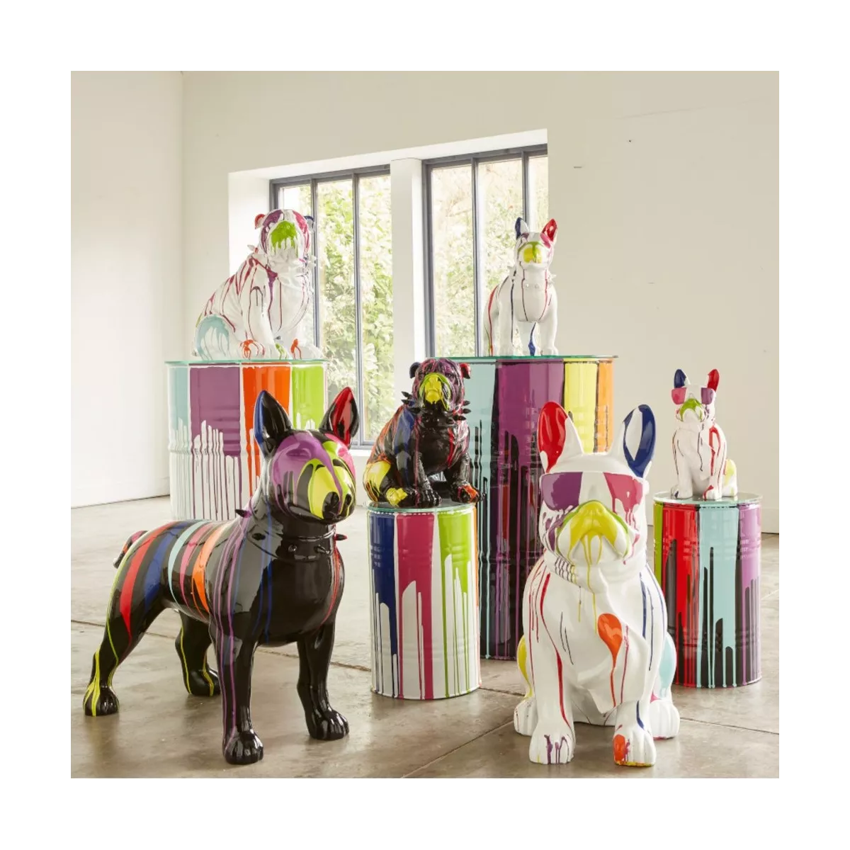 Statue Chien avec lunettes 80 cm  Colorée Outdoor