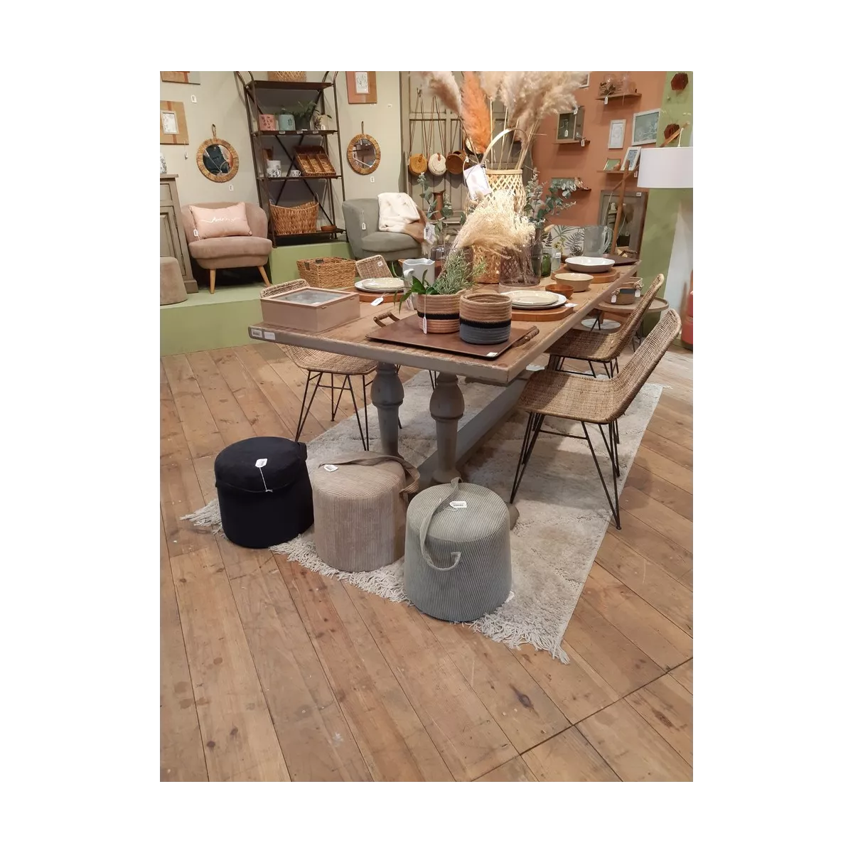 Tabouret Velours Côtelé Bleu 36x36