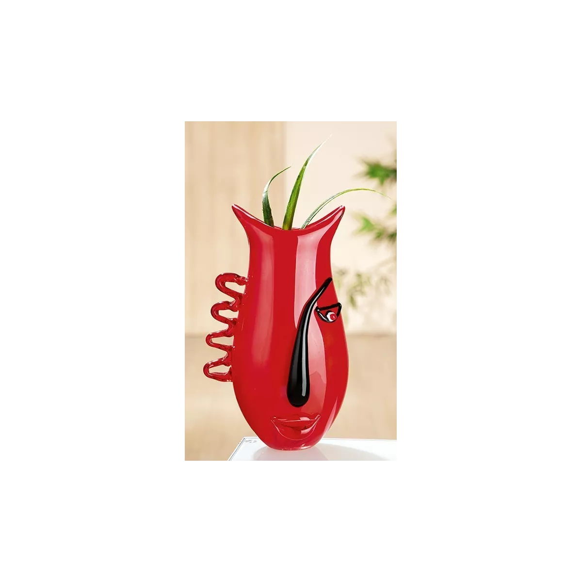 Vase Pâte de verre Visage Rouge H33 cm