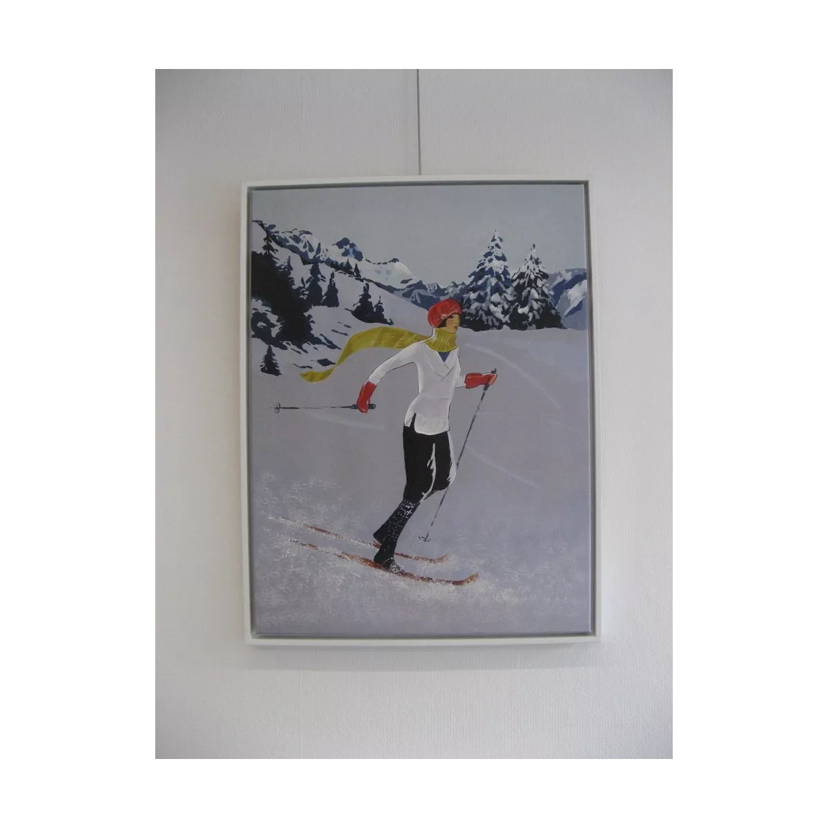 Tableau Skieuse à l'écharpe jaune