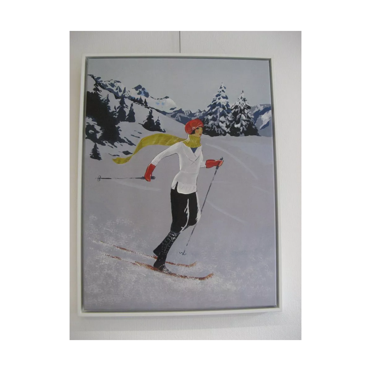 Tableau Skieuse à l'écharpe jaune