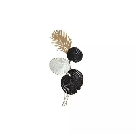 Décoration Murale Feuilles Blanc Noir Or 25x41