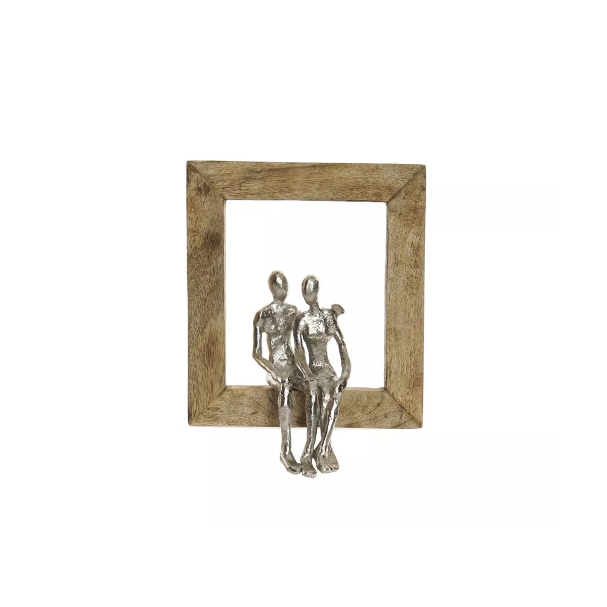 Sculpture murale Couple en aluminuim dans un cadre en Manguier 22x30
