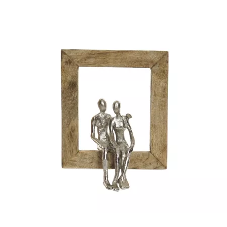 Sculpture murale Couple en aluminuim dans un cadre en Manguier 22x30
