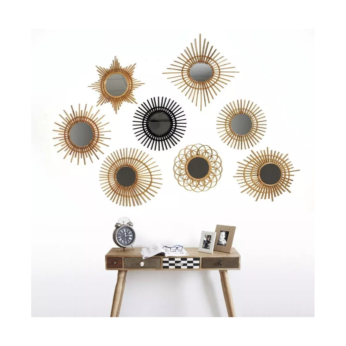 Miroir Rotin Etoile Naturel 65x65