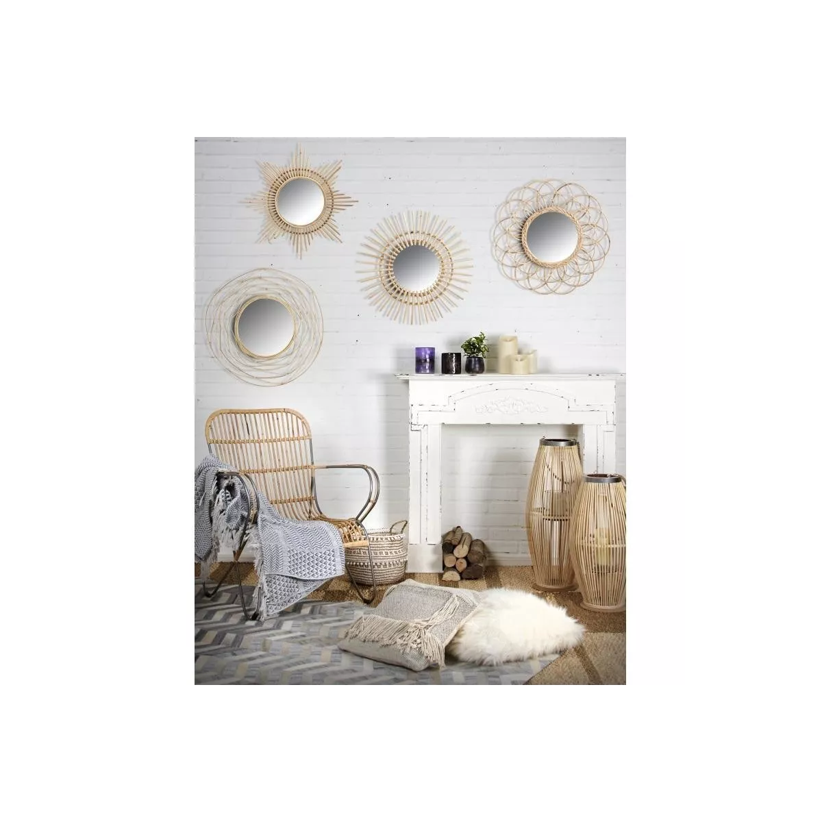 Miroir Rotin Etoile Naturel 65x65