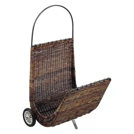 panier à bois en rotin sur roulette