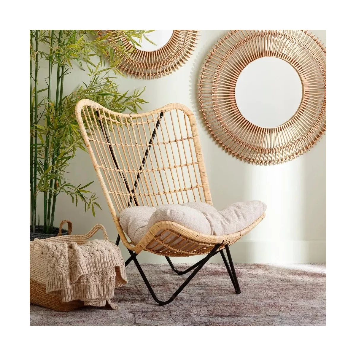 Fauteuil Namibie Rotin avec pieds en métal