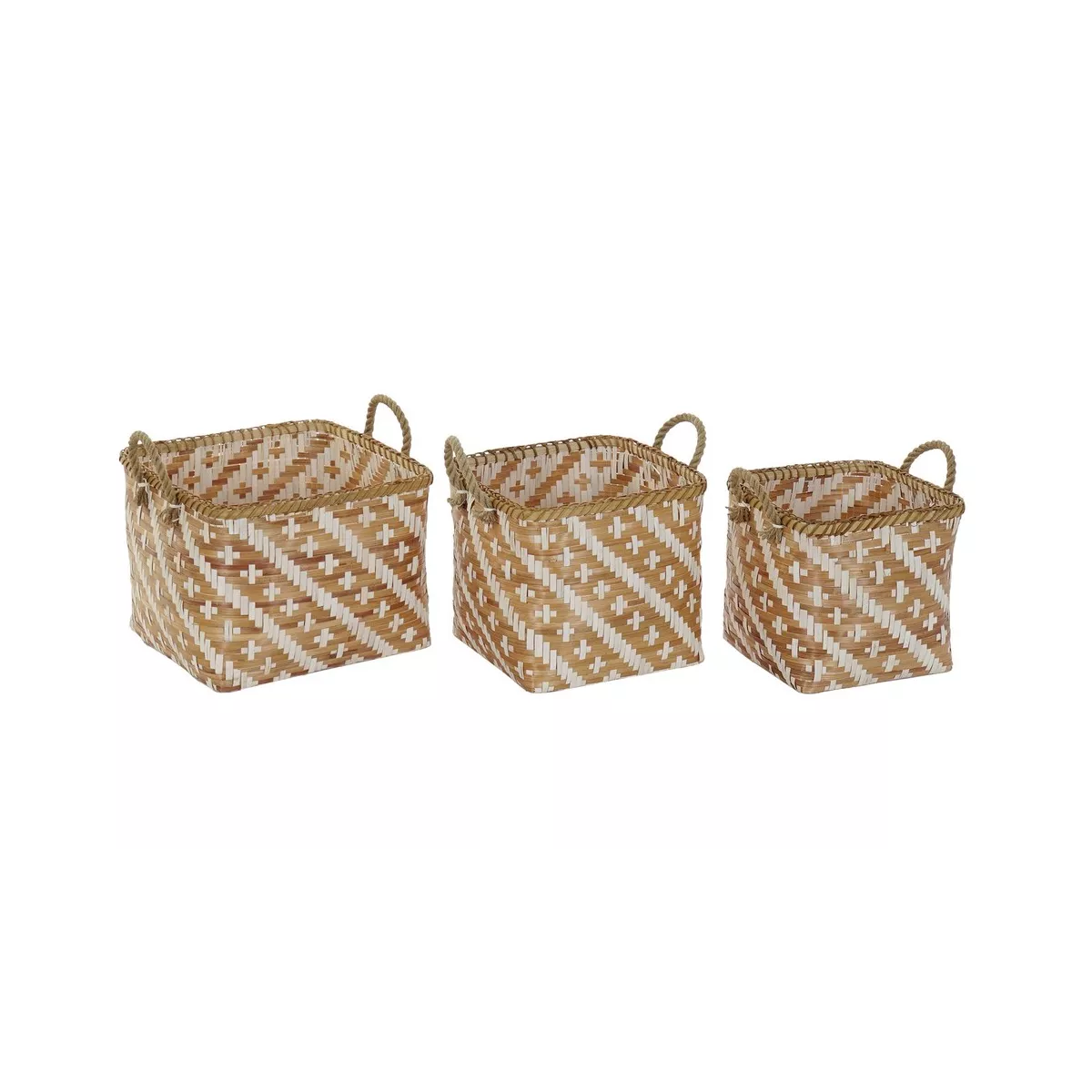 Corbeille en Bambou Blanc et Noisette 38x38