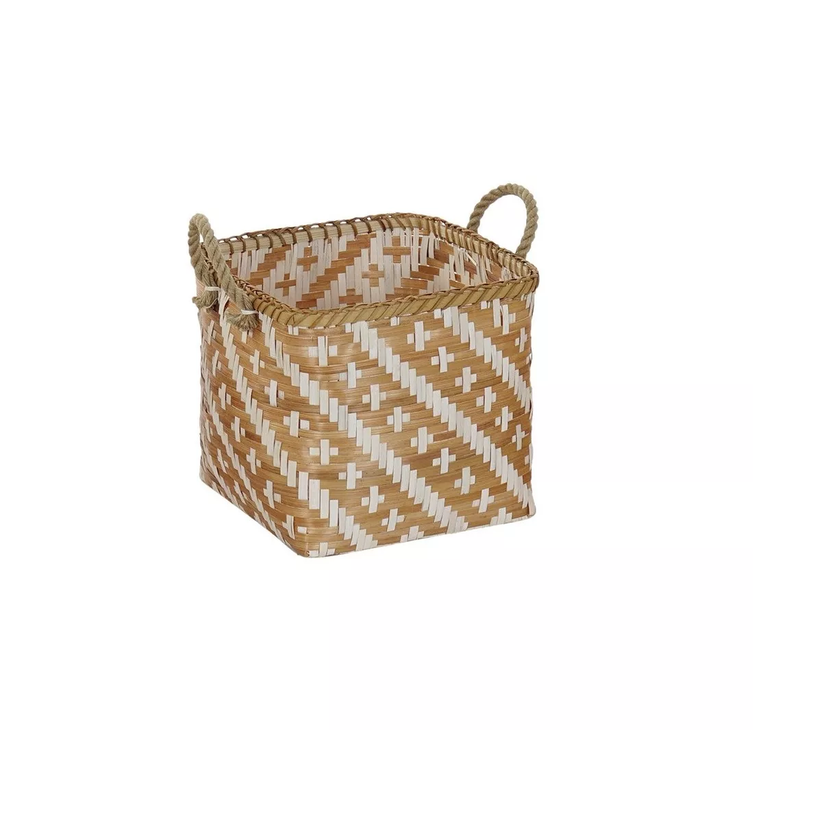 Corbeille en Bambou Blanc et Noisette 28x28
