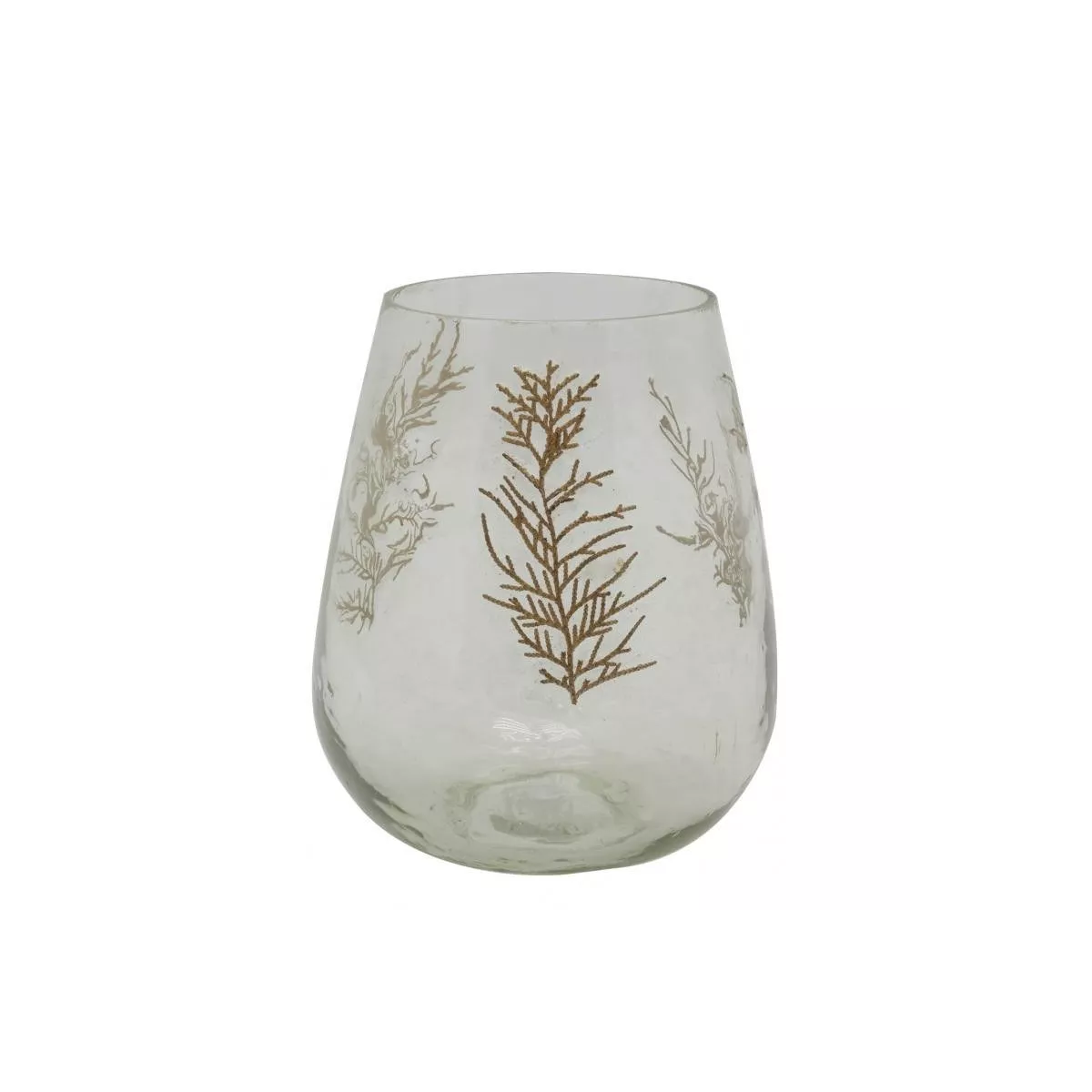 photophore en verre et fougère H.18cm