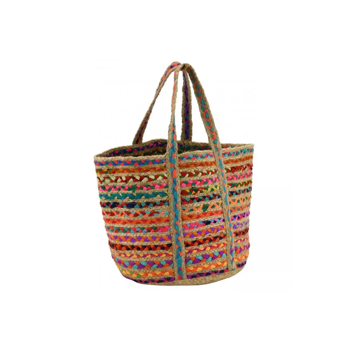 Corbeille en jute et coton multicolore 50x30