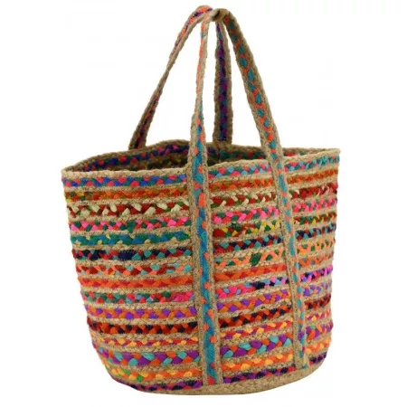 Corbeille en jute et coton multicolore