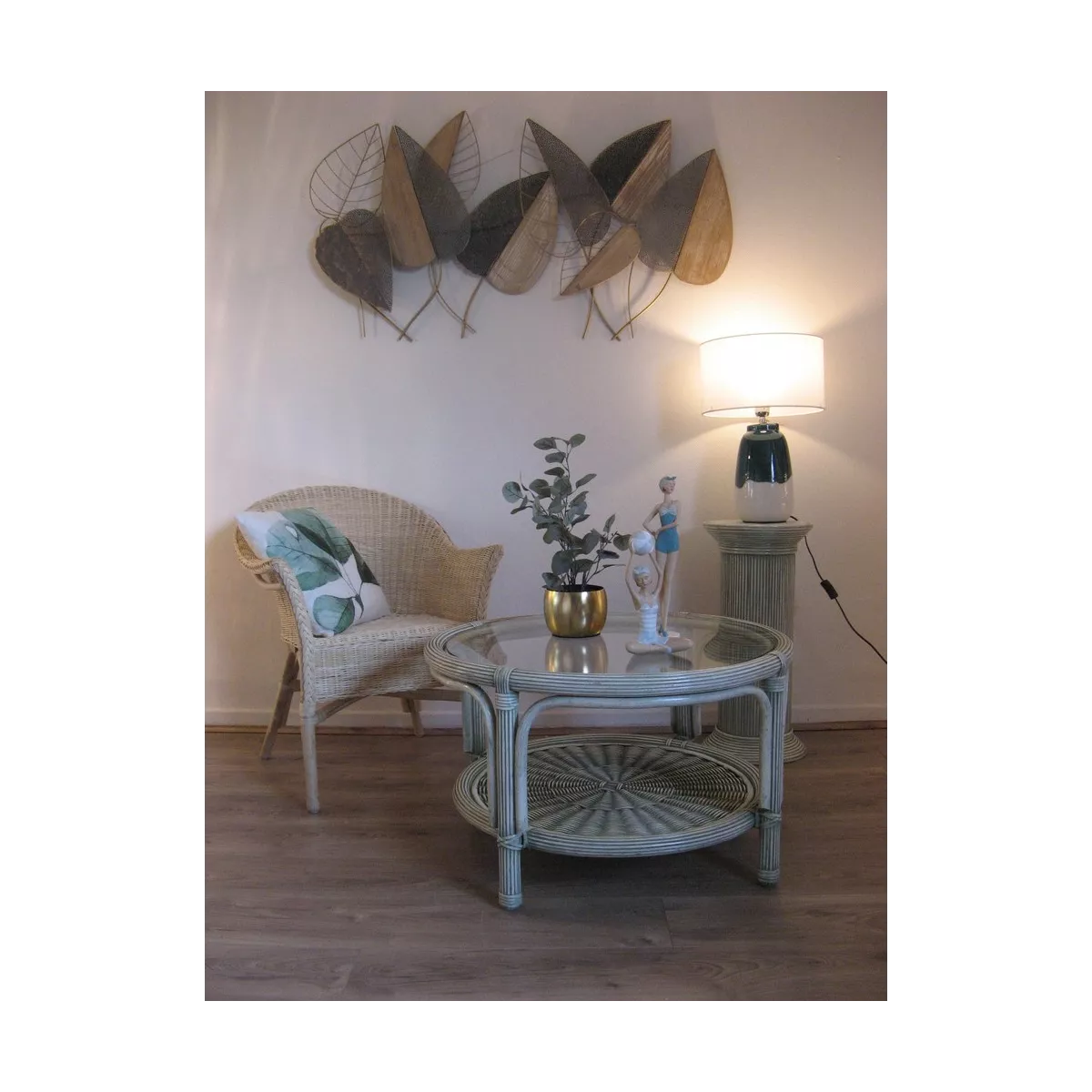 Table Basse en Rotin 77x77 Vert Essuyé