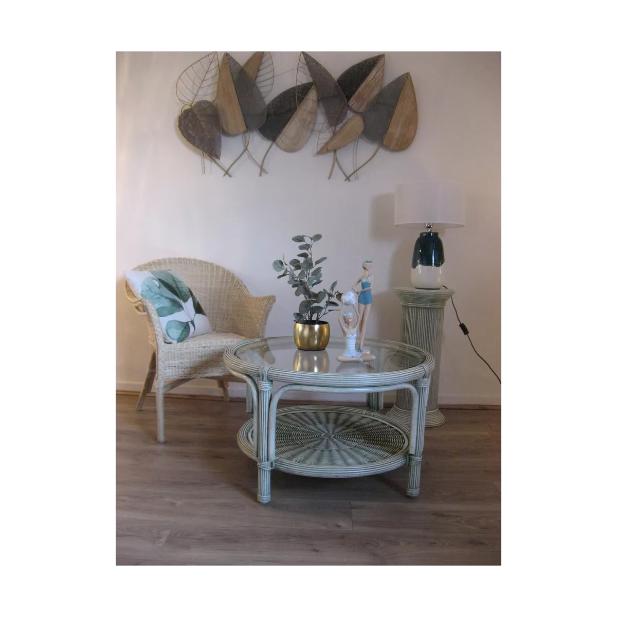 Table Basse en Rotin 77x77 Vert Essuyé
