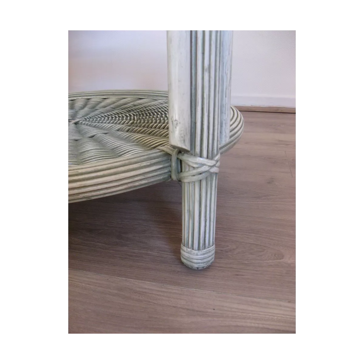 Table Basse en Rotin 77x77 Vert Essuyé