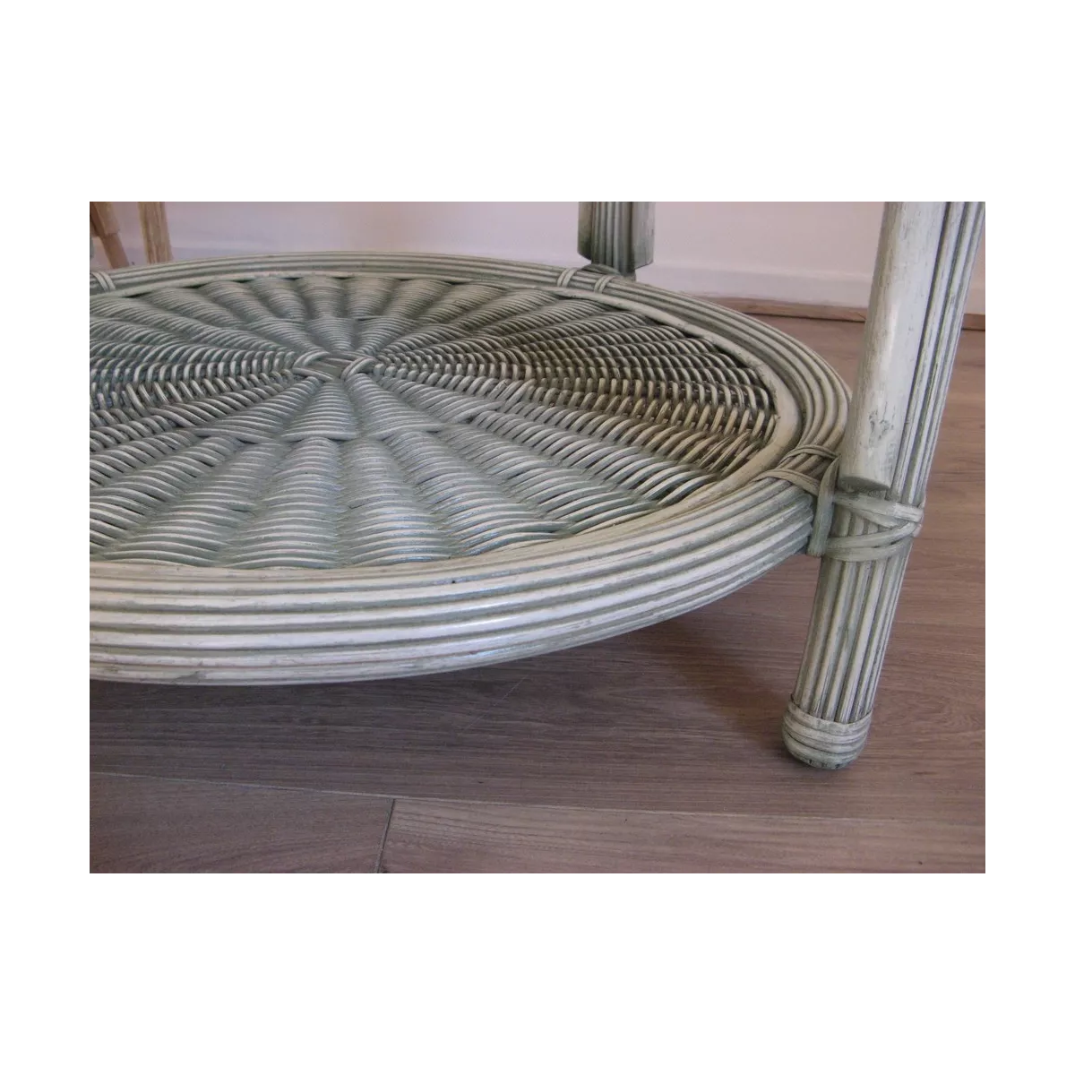 Table Basse en Rotin 77x77 Vert Essuyé