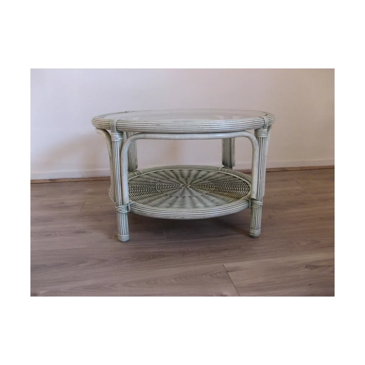 Table Basse en Rotin 77x77 Vert Essuyé