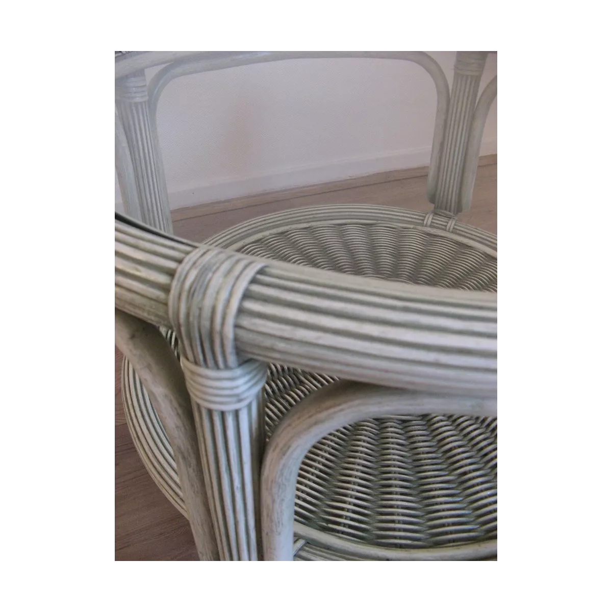 Table Basse en Rotin 77x77 Vert Essuyé