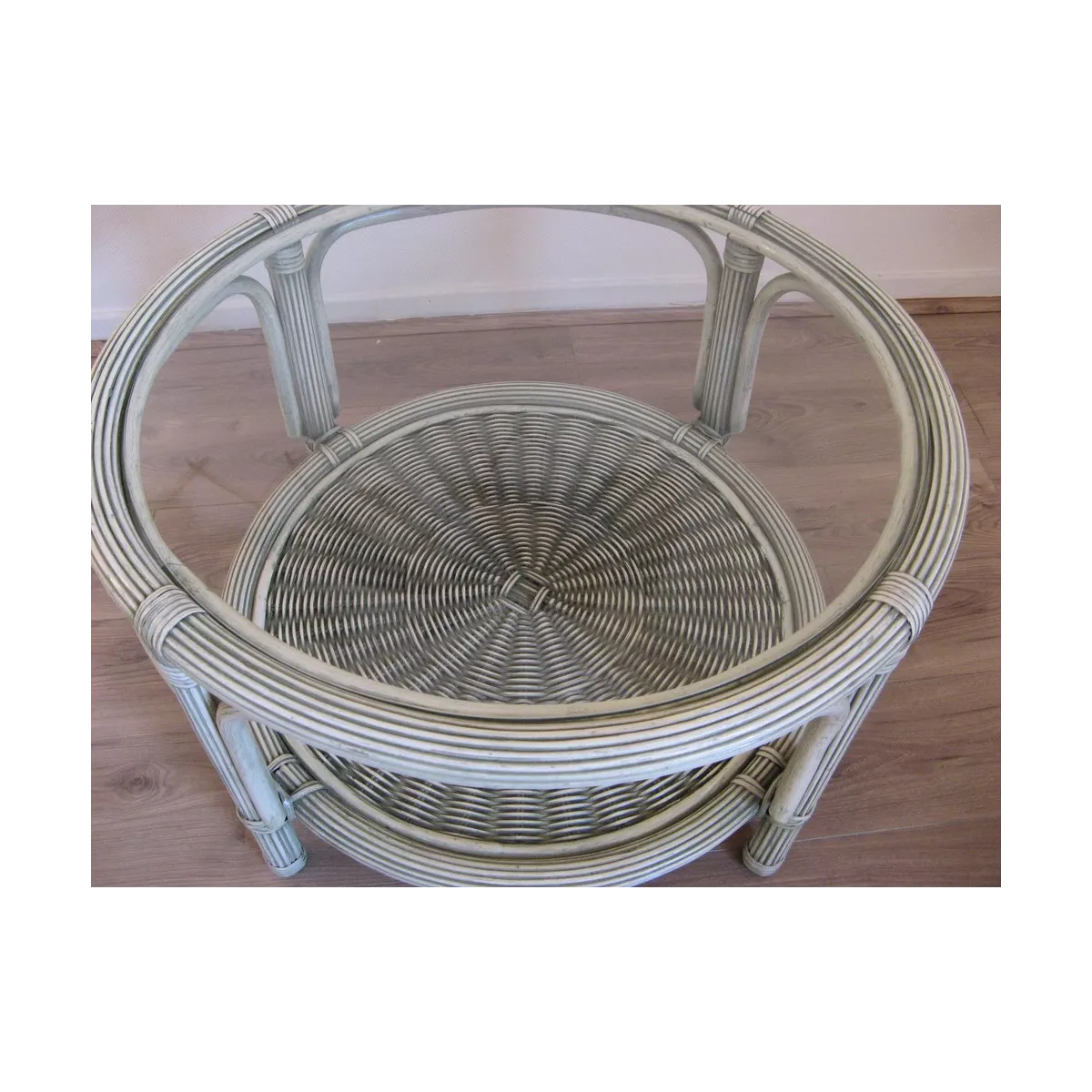 Table Basse en Rotin 77x77 Vert Essuyé