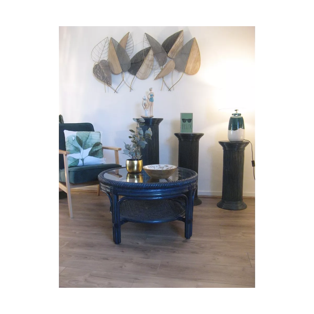 Colonne Romaine en Rotin H.91 cm Bleu
