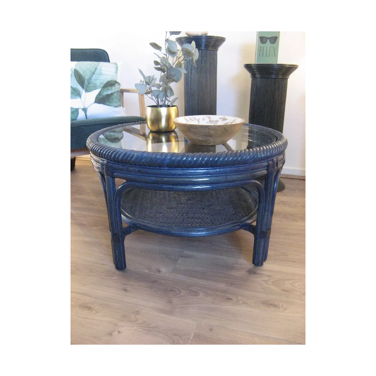 Colonne Romaine en Rotin H.91 cm Bleu