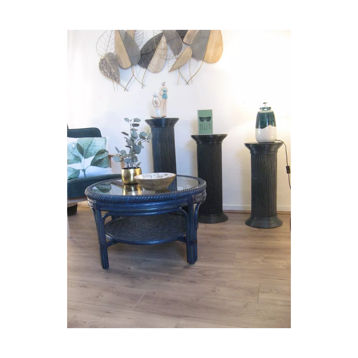 Colonne Romaine en Rotin H.76 cm Bleu