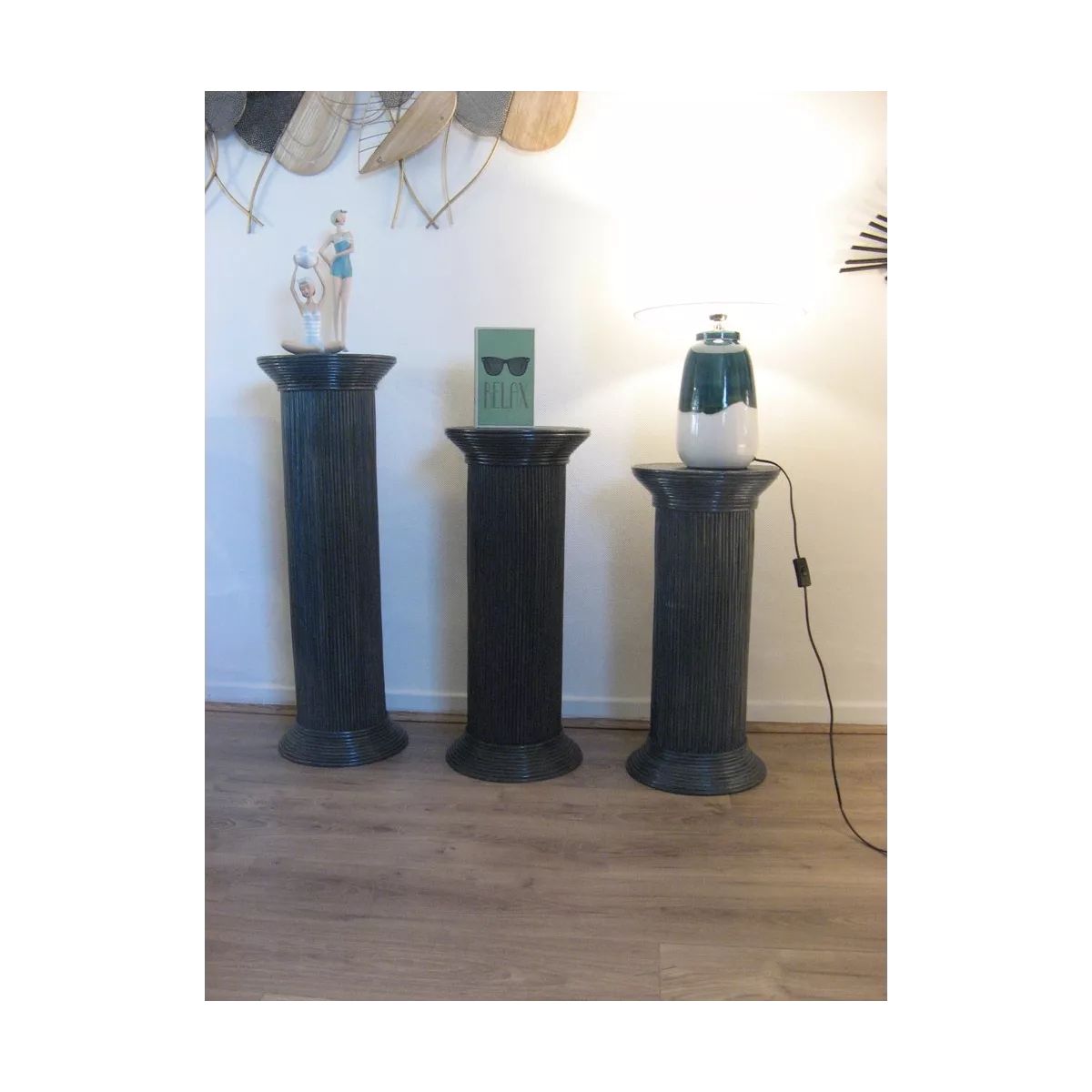 Colonne Romaine en Rotin H.76 cm Bleu