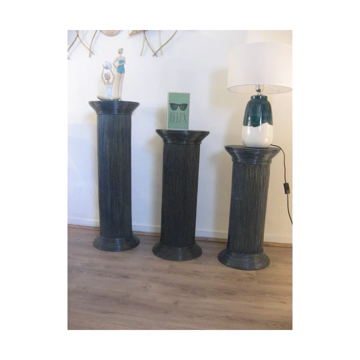 Colonne Romaine en Rotin H.76 cm Bleu